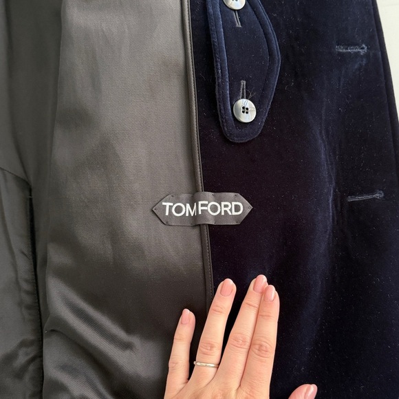 Tom Ford Mens Wool Felt Officer Pea Coat Jacket Navy IT 52 US 42 L Velour Collar - Picture 13 of 16